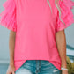 Layered Mesh Sleeve Round Neck Tee
