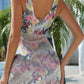 Printed Surplice Wide Strap Two-Piece Swim Set