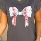 Studded Bow Graphic Round Neck Cap Sleeve T-Shirt