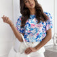 Full Size Floral Round Neck Flutter Sleeve Blouse