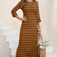 Slit Striped Round Neck Midi Dress
