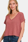 Zenana V-Neck Short Sleeve Crop T-Shirt *