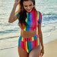 Contrast Half Zip Top and Brief Swim Set