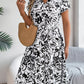 Printed V-Neck Short Sleeve Dress