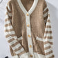 Striped Button Up Long Sleeve Cardigan