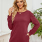 Ruched Shoulder Round Neck Long Sleeve Sweatshirt