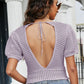 Openwork V-Neck Short Sleeve Knit Top