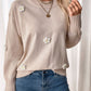 Perfee Flower Round Neck Long Sleeve Sweater