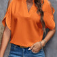 Full Size Notched Cold Shoulder Half Sleeve Blouse