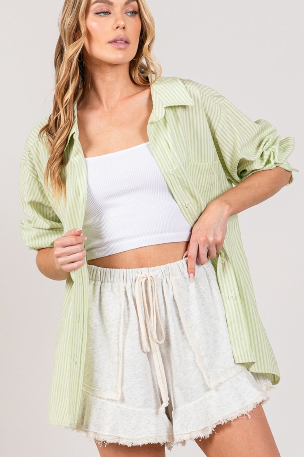 SAGE + FIG Striped Button Up Long Sleeve Shirt *