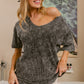 BiBi Washed Notched Short Sleeve Top - Brand BiBi