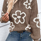 Full Size Flower Half Zip Dropped Shoulder Sweater