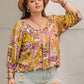 Plus Size Printed Tie Neck Blouse