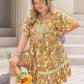Plus Size Printed Tie Neck Short Sleeve Mini Dress