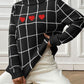 Heart Plaid Turtleneck Long Sleeve Sweater