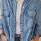 Full Size Raw Hem Button Up Long Sleeve Denim Top Plus Size