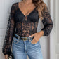 Perfee Lace V-Neck Long Sleeve Bodysuit