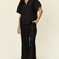 Double Take Full Size Texture Half Zip Short Sleeve Top and Pants Set