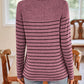 Quarter Button Striped Round Neck Long Sleeve T-Shirt