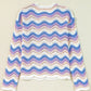 Contrast Wave Stripe Long Sleeve Sweater