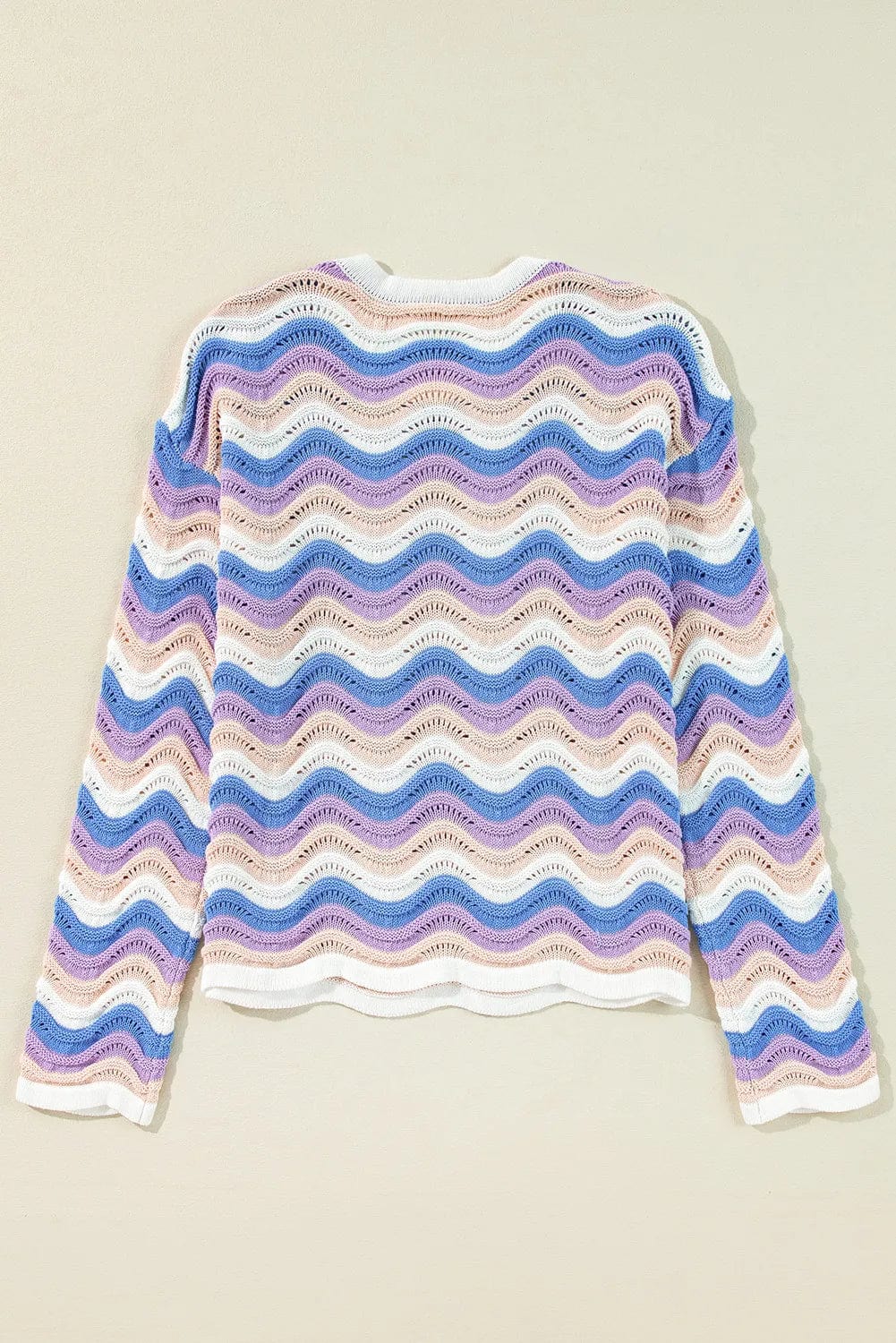 Contrast Wave Stripe Long Sleeve Sweater