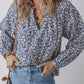 Floral Print Notched Long Sleeve Blouse