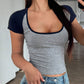 Devine Contrast Scoop Neck Short Sleeve T-Shirt