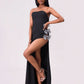 Slit Bow Trim Tube Maxi Dress