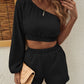 One Shoulder Long Sleeve Top and Shorts Set