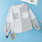 Color Block Double Chest Pocket Boat Neck Top