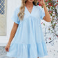 Ruched Tiered V-Neck Short Sleeve Mini Dress