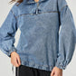 Quarter Zip Collared Neck Denim Top