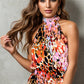 Tied Printed Mock Neck Top and Pants Set