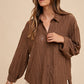 Annie Wear Openwork Button Down Drop Shoulder Shirt