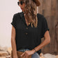 Full Size Half Button Hooded Short Sleeve Blouse