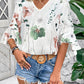 Ruffled Printed V-Neck Half Sleeve Blouse