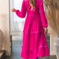 Frill V-Neck Balloon Sleeve Tiered Dress