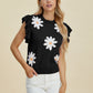 Double Take Full Size Ruffled Flower Round Neck Cap Sleeve Sweater