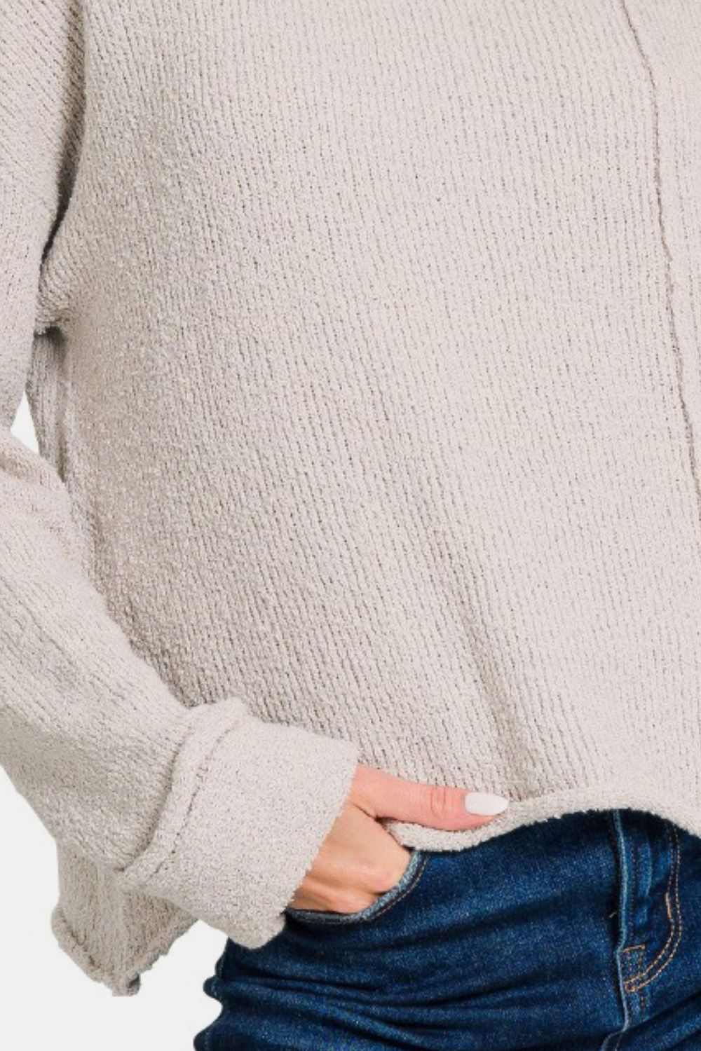 Zenana Asymmetric Hem Drop Shoulder Sweater *