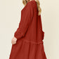 Double Take Full Size Texture Half Button Ruffle Trim Dress