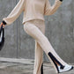 Contrast Round Neck Long Sleeve Top and Bootcut Pants Set
