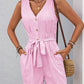 Perfee Striped V-Neck Tie Waist Romper