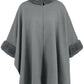 Fuzzy Trim Long Sleeve Poncho