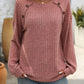 Full Size Decor Button Long Sleeve Ribbed T-Shirt