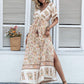 Drawstring Printed Plunge Half Sleeve Dress