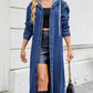 Button Up Long Sleeve Longline Hooded Denim Outerwear