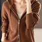 Drawstring Zip Up Long Sleeve Hooded Sweater
