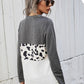 Leopard Color Block V-Neck Twisted Tee