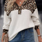 Waffle-Knit Leopard V-Neck Long Sleeve Blouse