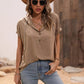 Full Size Half Button Hooded Short Sleeve Blouse